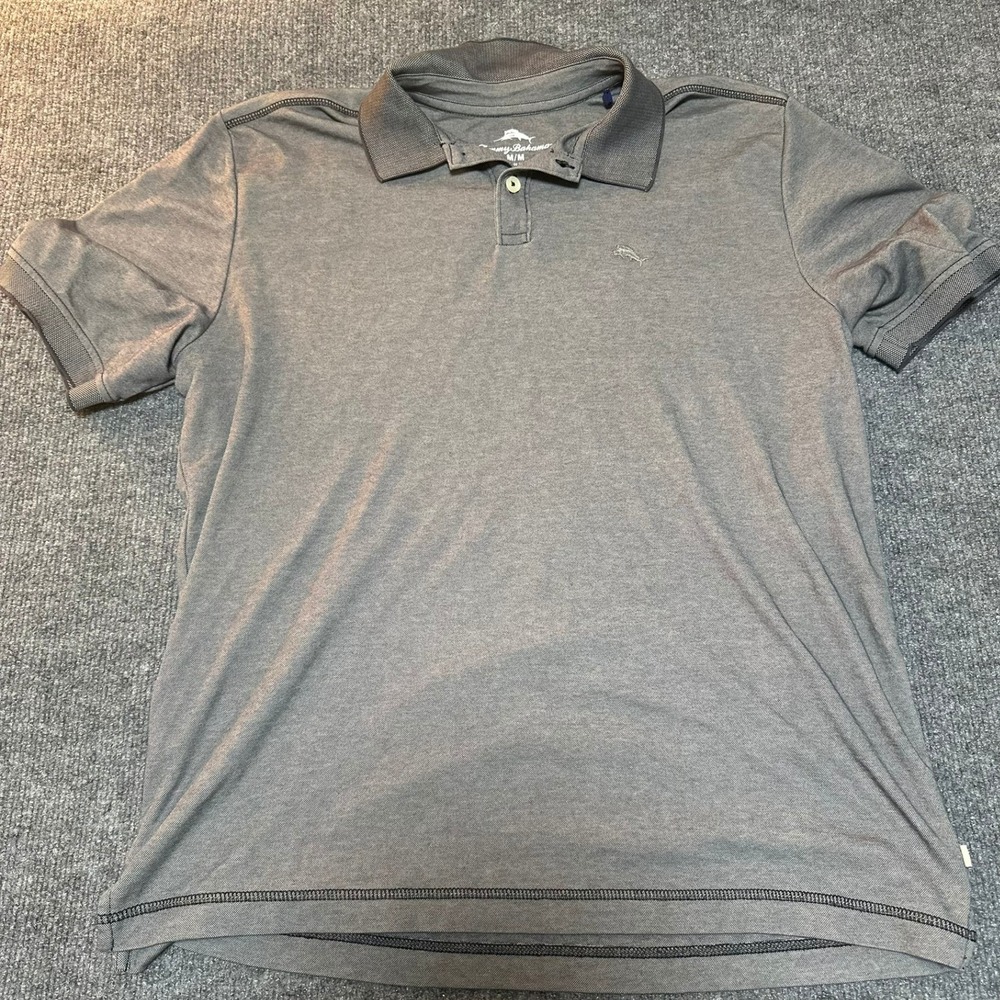 Tommy Bahama Mens Short Sleeve Polo Shirt Gray Marlin Logo Size Medium‎